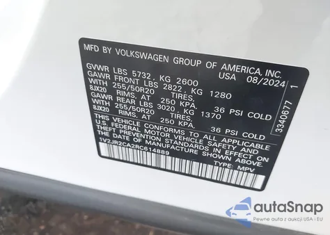 2024 Volkswagen Atlas 2.0T Se W/Technology из США, поврежденный, VIN 1V2JR2CA2RC614889